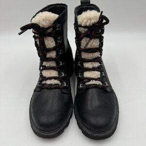 Sorel Womens Black Waterproof Lace-Up Winter Boots With Fleece Lining & Rugged